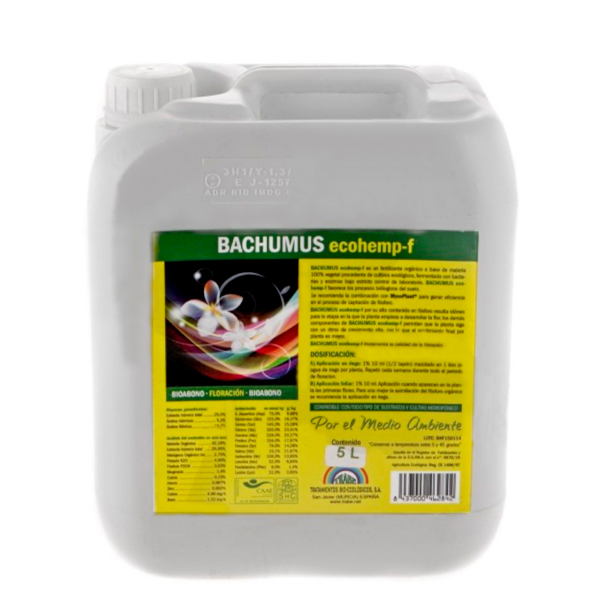 Envase de 5 litros de Bachumus Ecohemp Floración, fertilizante ecológico para cultivo