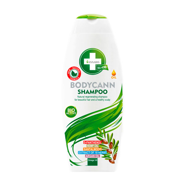 Botella de champú Bodycann 250 ml de Annabis para cuidado capilar con CBD