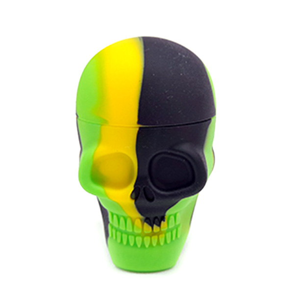 Bote de silicona negro verde y amarillo con diseño de calavera para extracciones de resina