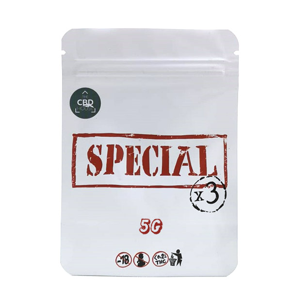 Paquete de 3 bolsas de 5 gramos de CBD House Special, producto de cannabis
