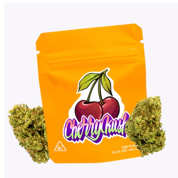 Frasco de CBD Outdoor Cherry Kush 3.5g con flores de cannabis al aire libre