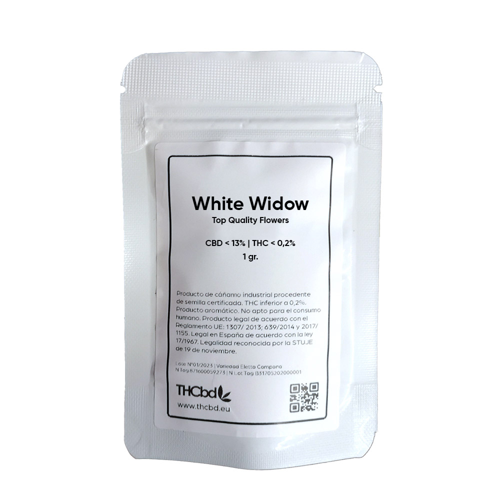 Paquete de 1 gramo de Caamo CBD White Widow, producto para extracción de cannabis