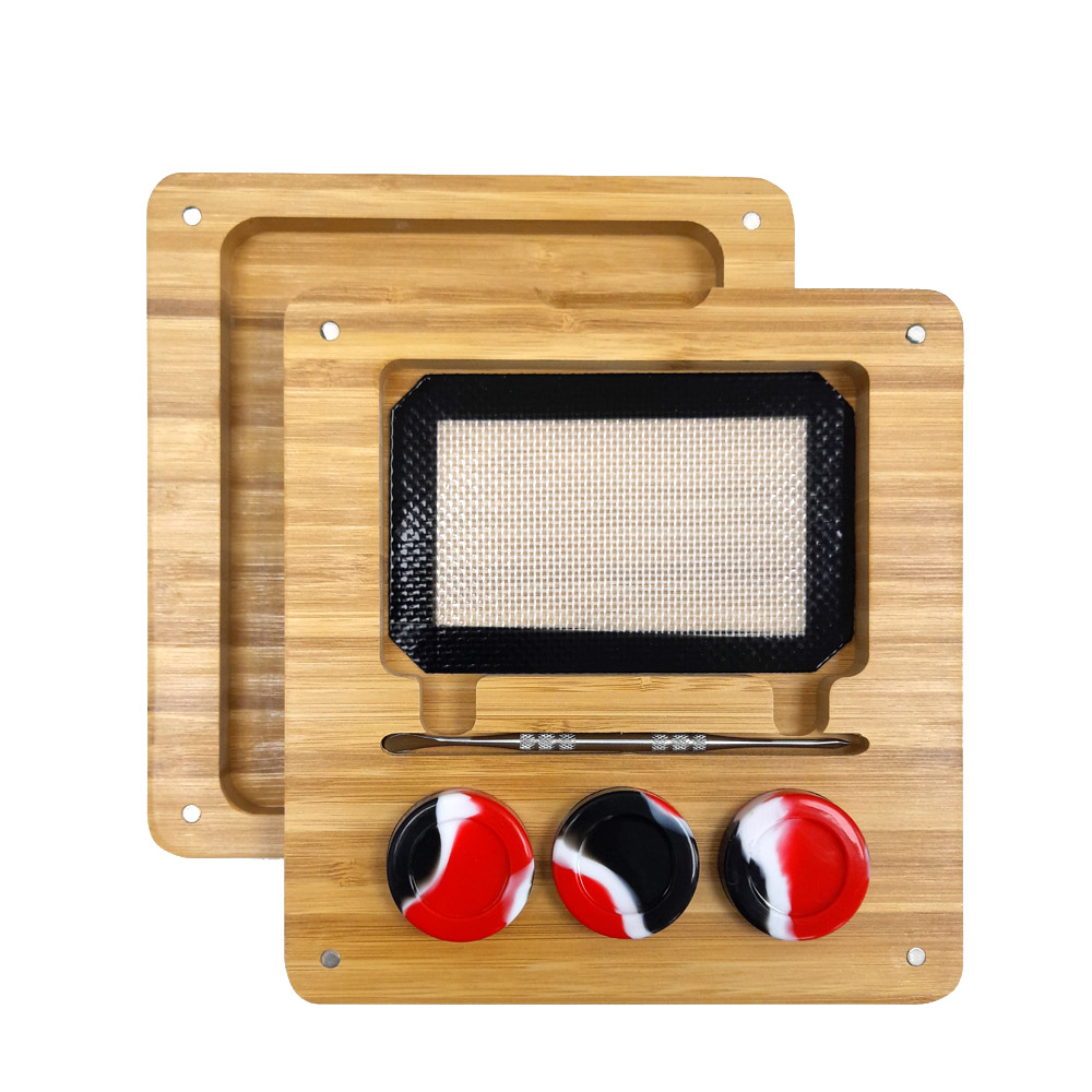 Caja de bamboo con kit magnético para dab y smoking, herramienta para extracciones de resina