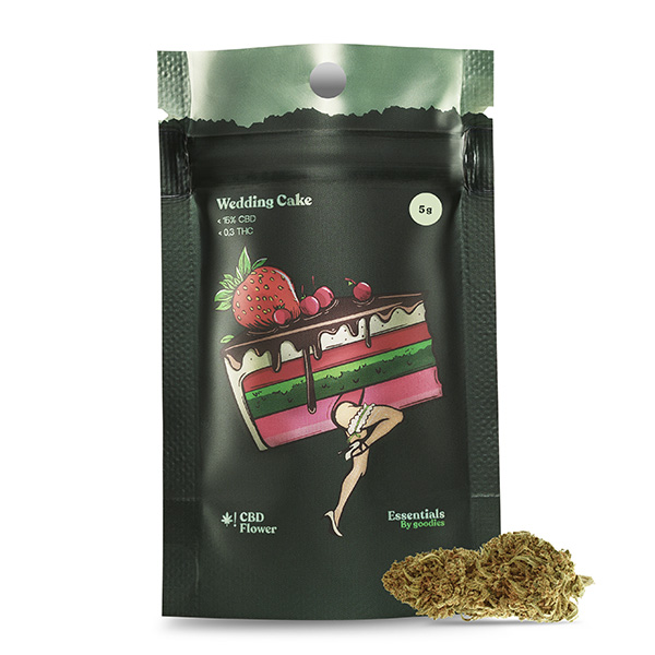 Paquete de 5 gramos de CBD Goodies Wedding Cake, flor de cannabis CBD