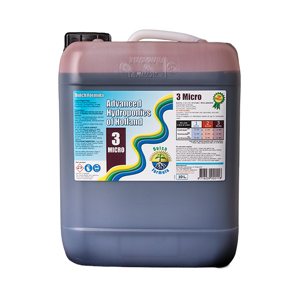 Botella de fertilizante Dutch Formula Micro 10 litros para hidroponía avanzada