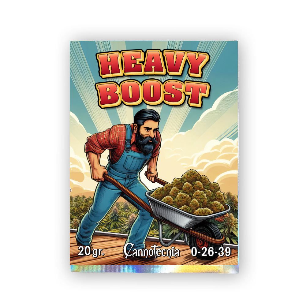 Envase de 20 gramos de Heavy Boost para cultivo