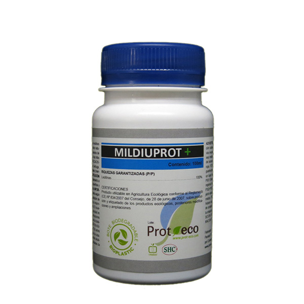 Botella de 100 ml de Mildiuprot Plus, producto de protección ecológica para plantas