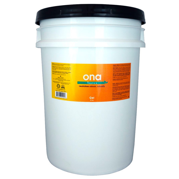 Envase de Ona Gel Tropics para control de olores en grow shop