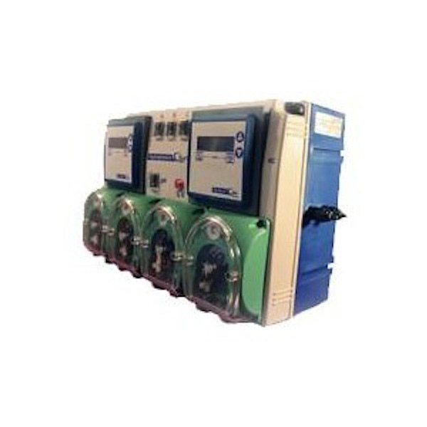 Panel de control completo para riego con módulos A, B, C y medidor de pH