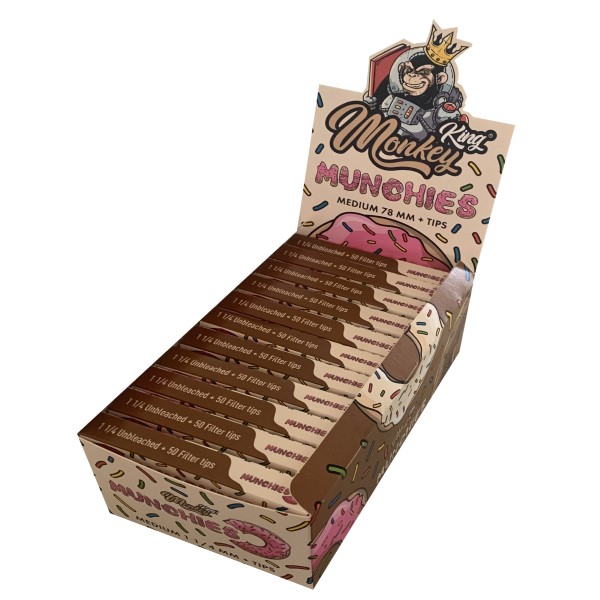 Papel de fumar Monkey King 1.1/4 con filtros Munchies sin blanquear