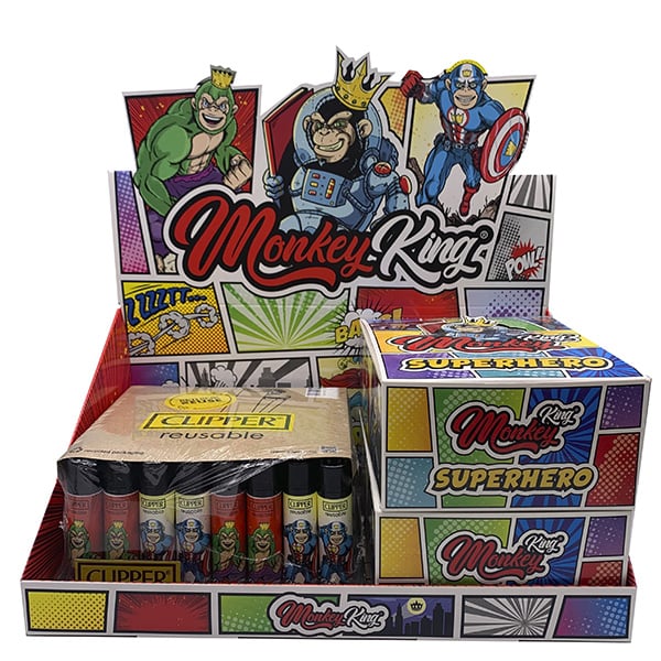Paquete de papel de fumar Monkey King Pack King Size Slim Tips & Clipper 48 unidades
