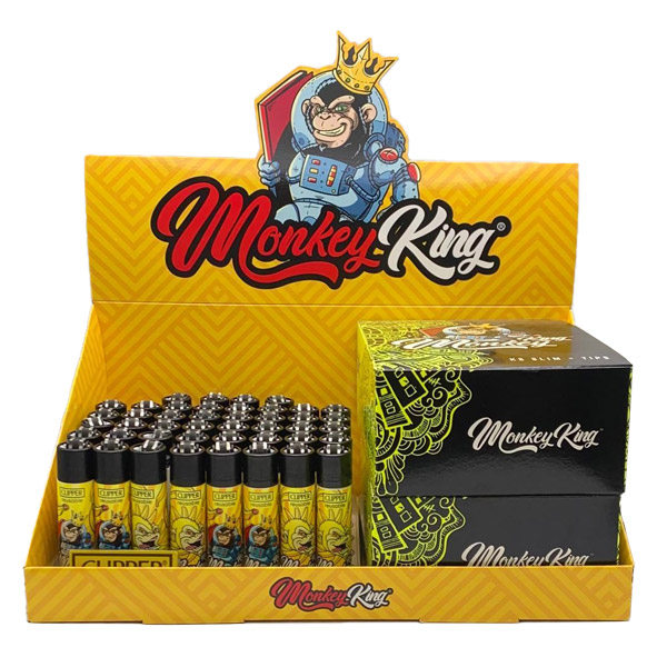 Paquete de papel de liar Monkey King Pack King Size Slim con tips y clipper amarillo