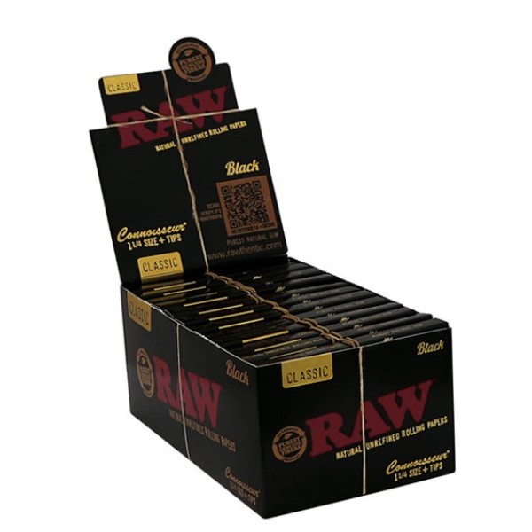 Papel RAW Black 1.1/4 con Tips Connoisseur para enrollar