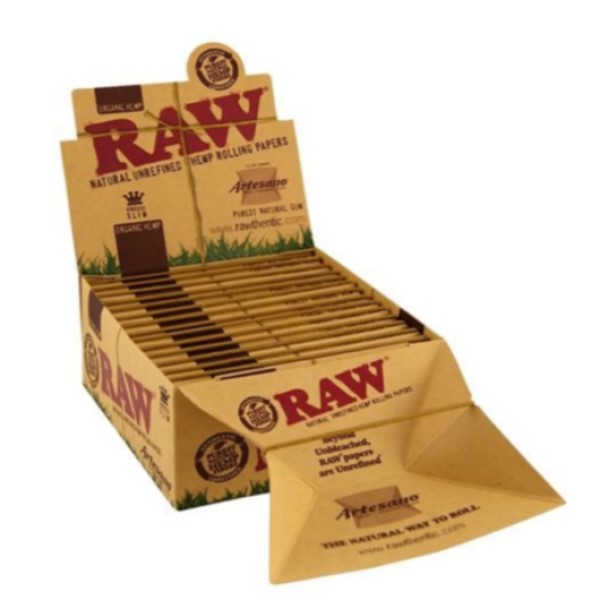 Papel RAW Organic King Size Slim Artesano con tips para enrollar