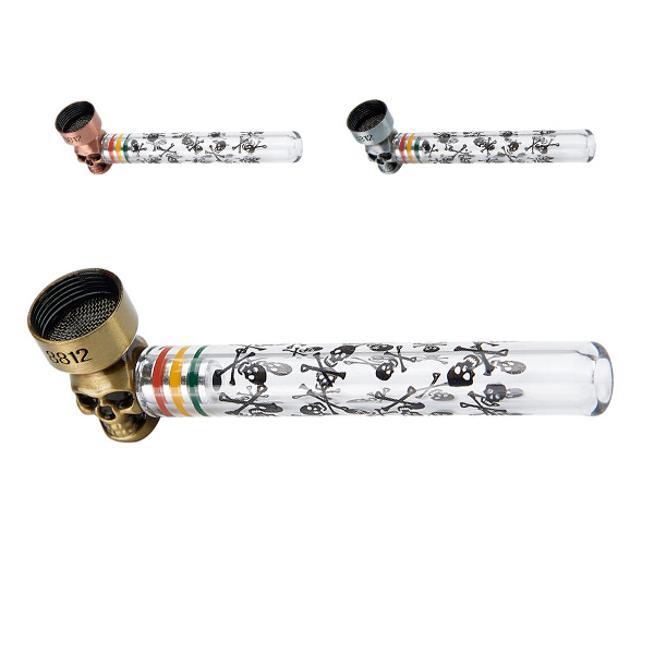 Pipa de cristal y metal con diseño de calavera, 90 mm, colores variados