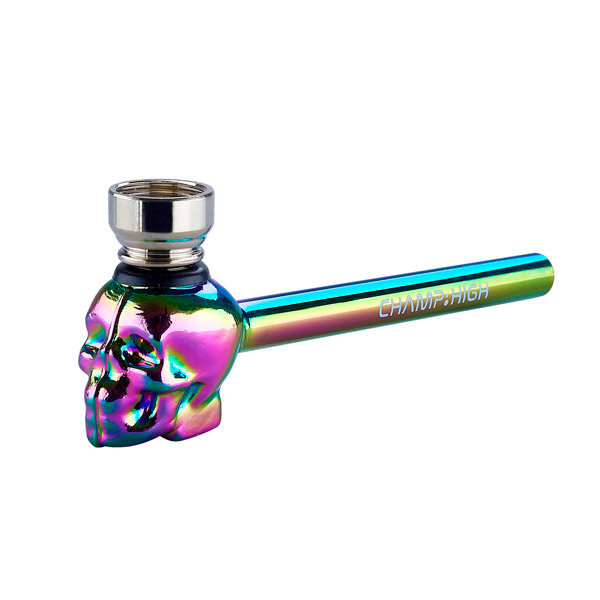 Pipa de cristal y metal con diseño de calavera arcoíris de 13 cm para uso en pipa