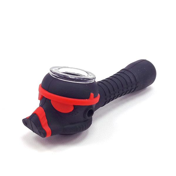 Pipa híbrida de silicona y vidrio negra y roja de 10 cm para uso recreativo