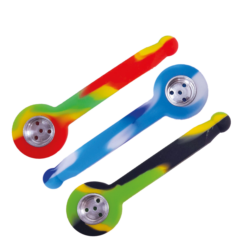 Pipa híbrida de silicona con bowl metálico de 90 mm en colores variados, pack de 3 unidades