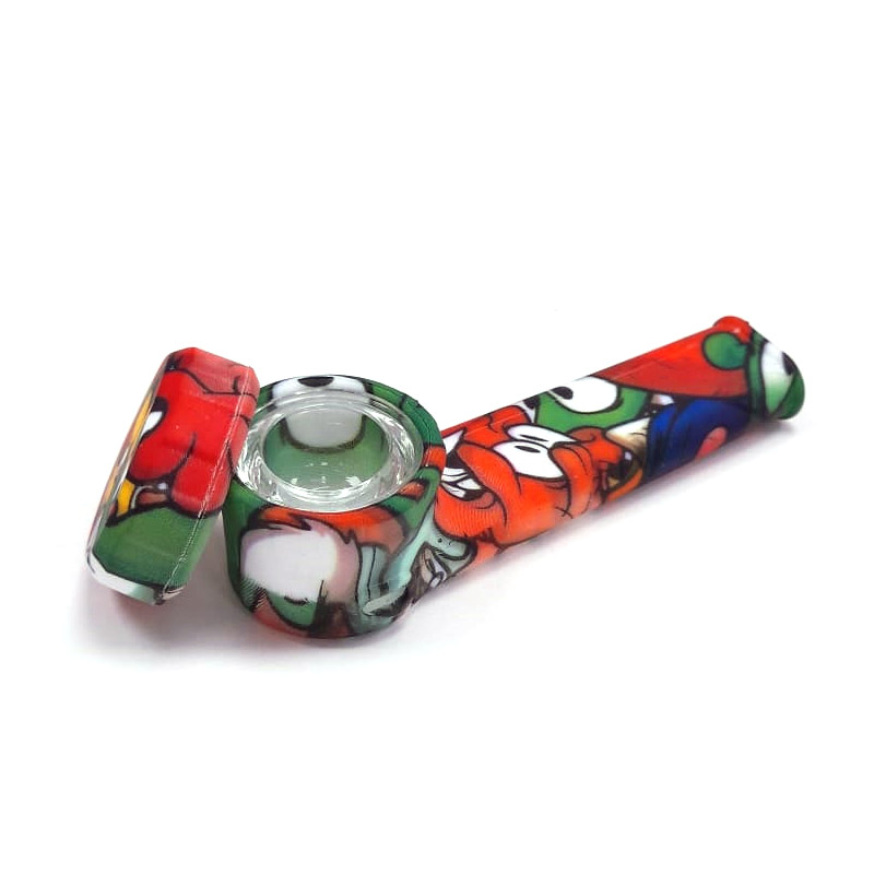 Pipa híbrida de silicona con tapa y bowl de vidrio de 90 mm en colores variados