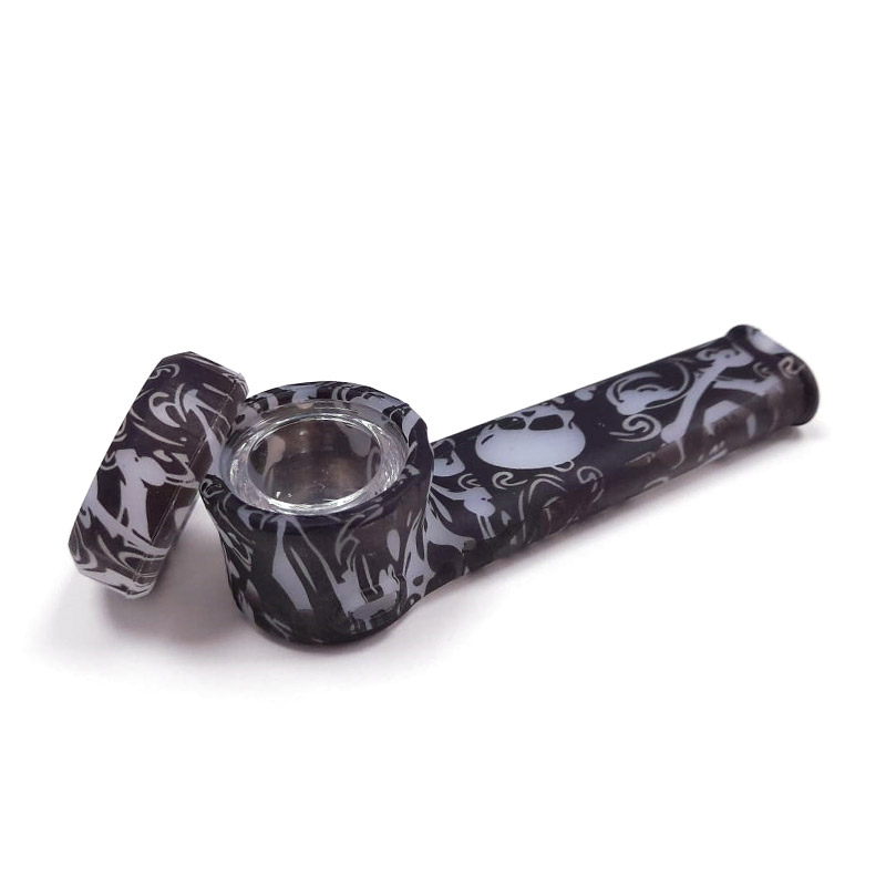 Pipa híbrida de silicona con tapa de vidrio en forma de calavera de 90 mm