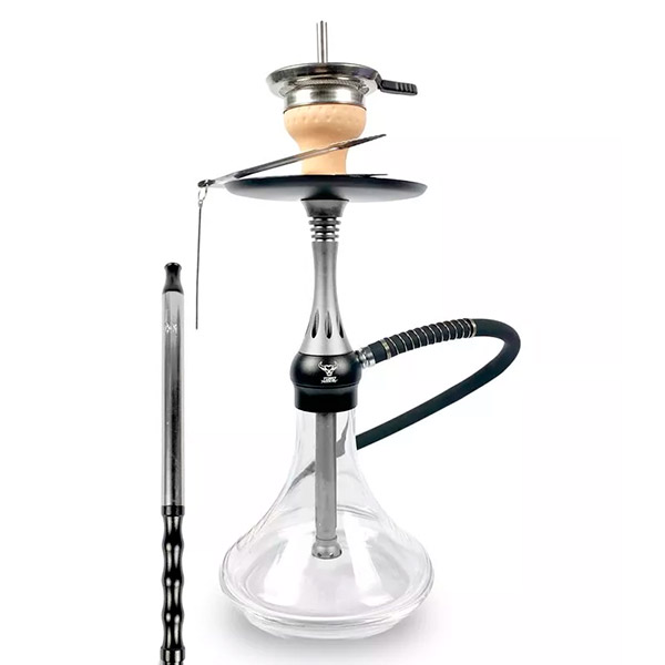 Shisha Toro Alfa Silver 43 cm, cachimba moderna de metal y vidrio
