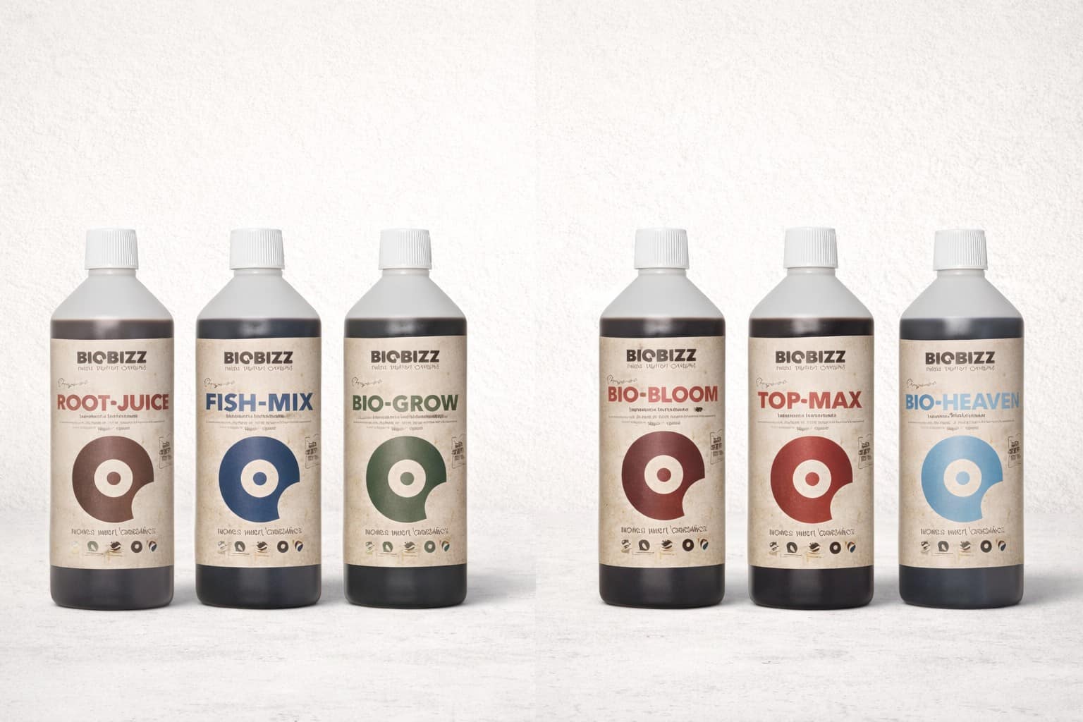 Fertilizantes orgánicos Biobizz RootJuice FishMix BioGrow BioBloom TopMax BioHeaven