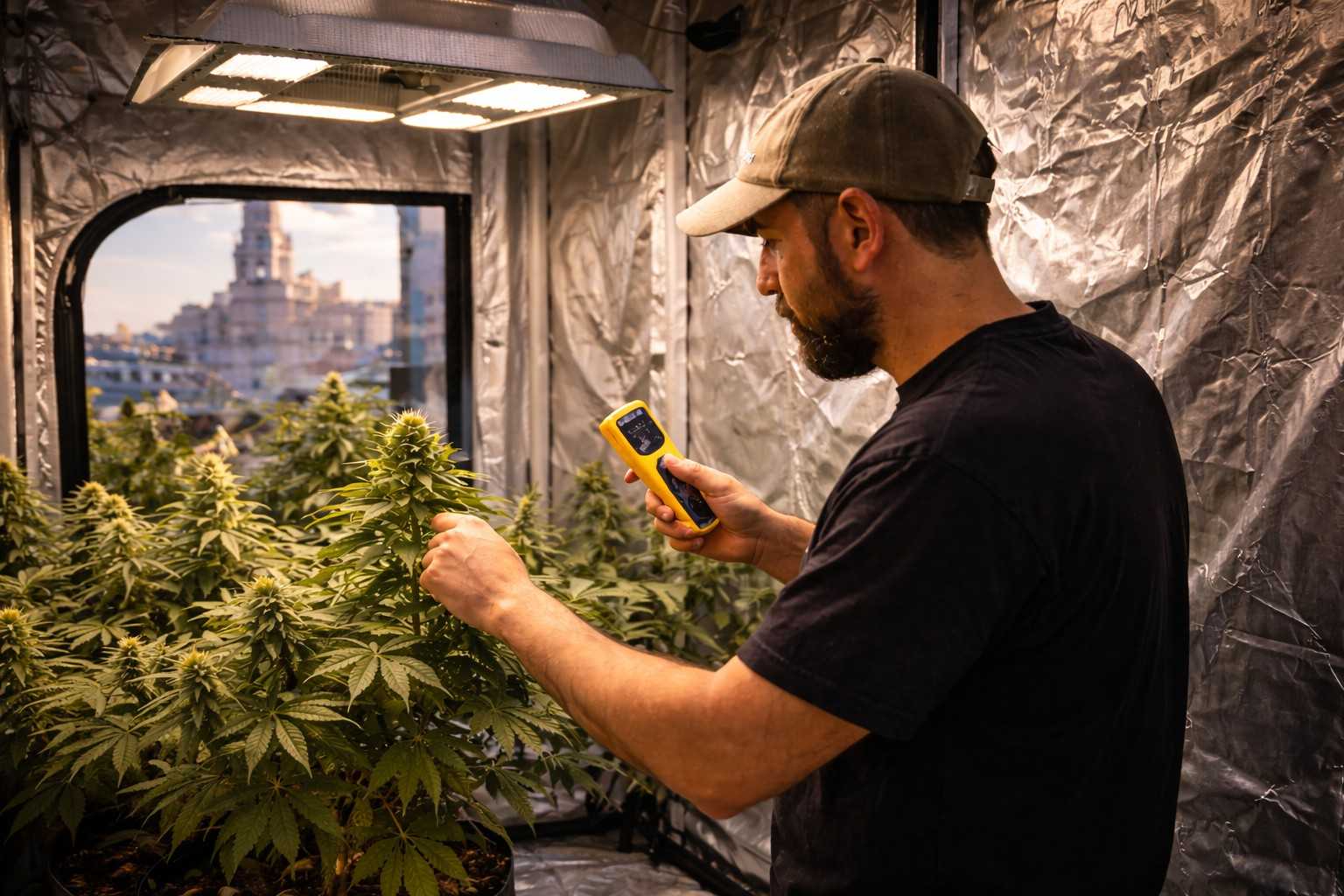 Cultivo indoor en Madrid con iluminación LED y control de plantas