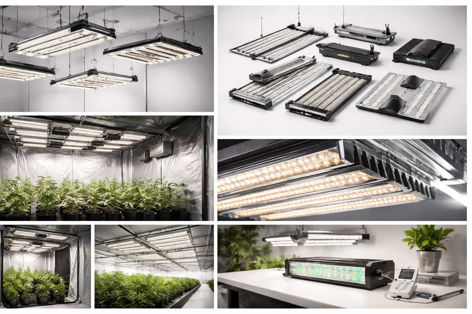 Cultivo interior profesional de marihuana con iluminación LED distribuida en toda la sala