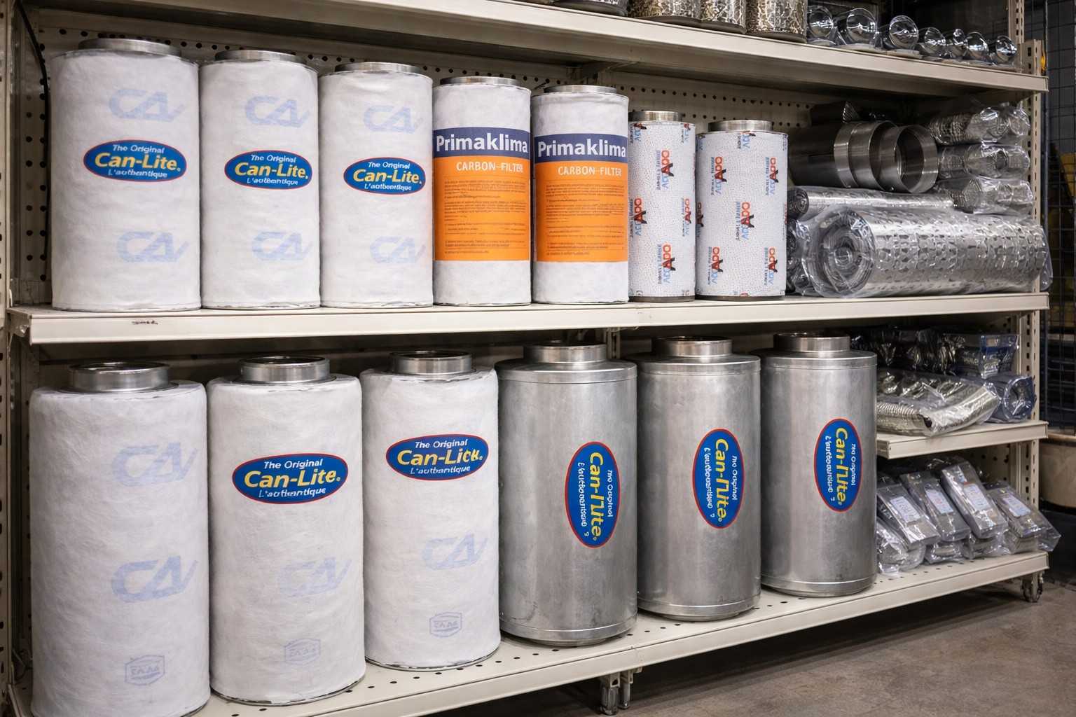 Filtros de carbón activo Can-Lite y Primaklima para control de olores en cultivo indoor de marihuana y cannabis