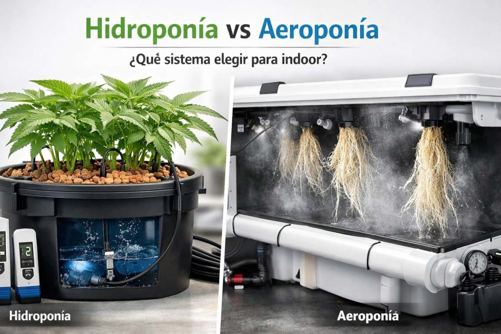 Hidroponía y aeroponía comparadas para cultivo de marihuana indoor