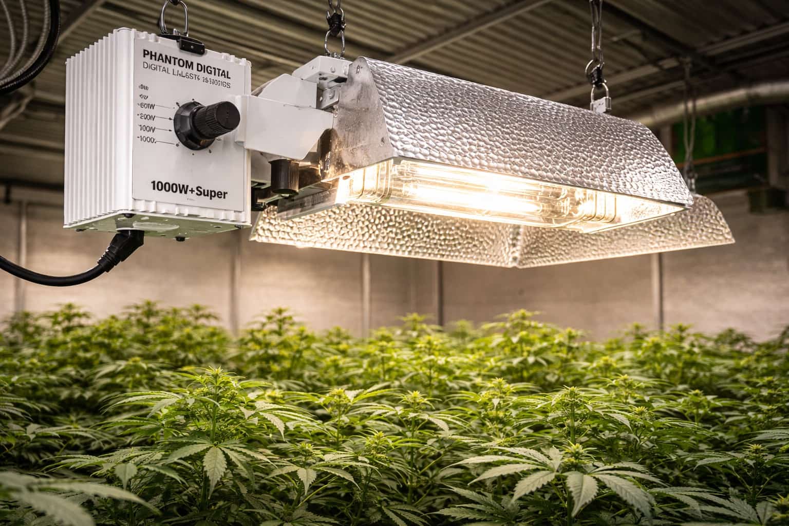 Kit HPS profesional con balastro electrónico regulable y reflector cerrado para cultivo indoor