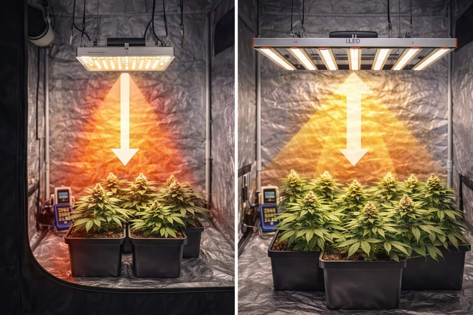 Comparativa entre LED compacto y LED de barras para cultivo indoor