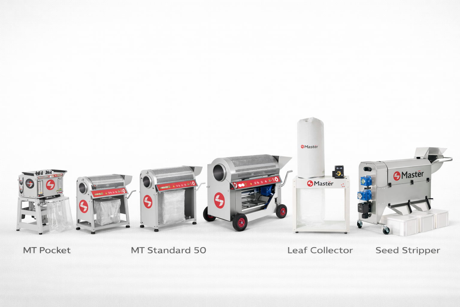 Línea de poscosecha Master Products con trimmers, colector de hojas y desgranadora