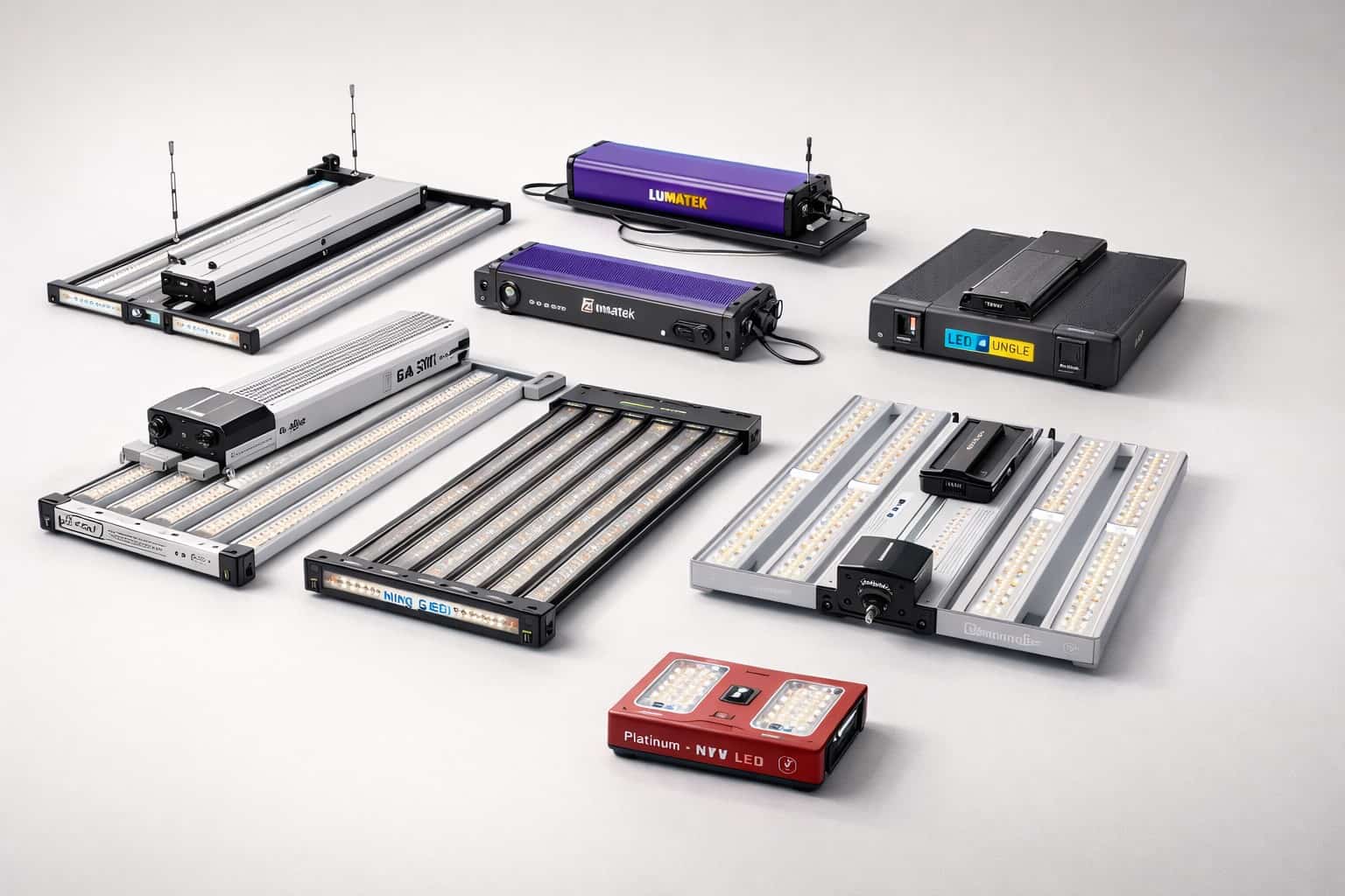 Diferentes modelos de paneles LED y drivers para cultivo de marihuana en interior