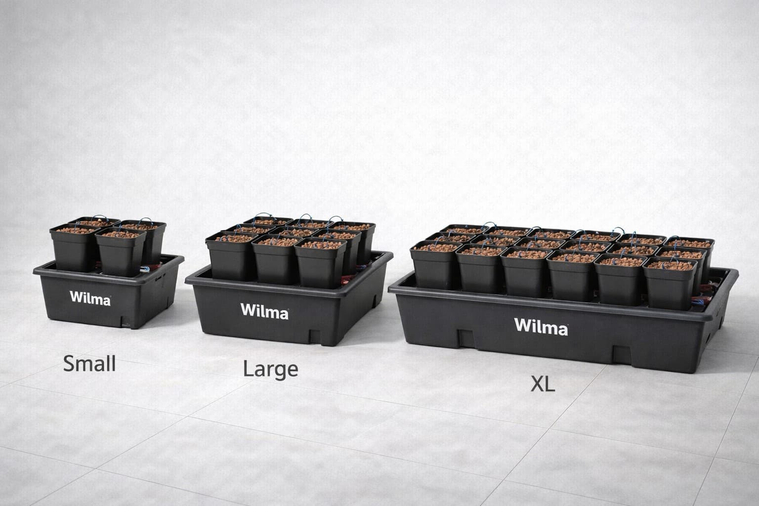 Sistemas hidropónicos Wilma con macetas y arlita para cultivo sin tierra en interior