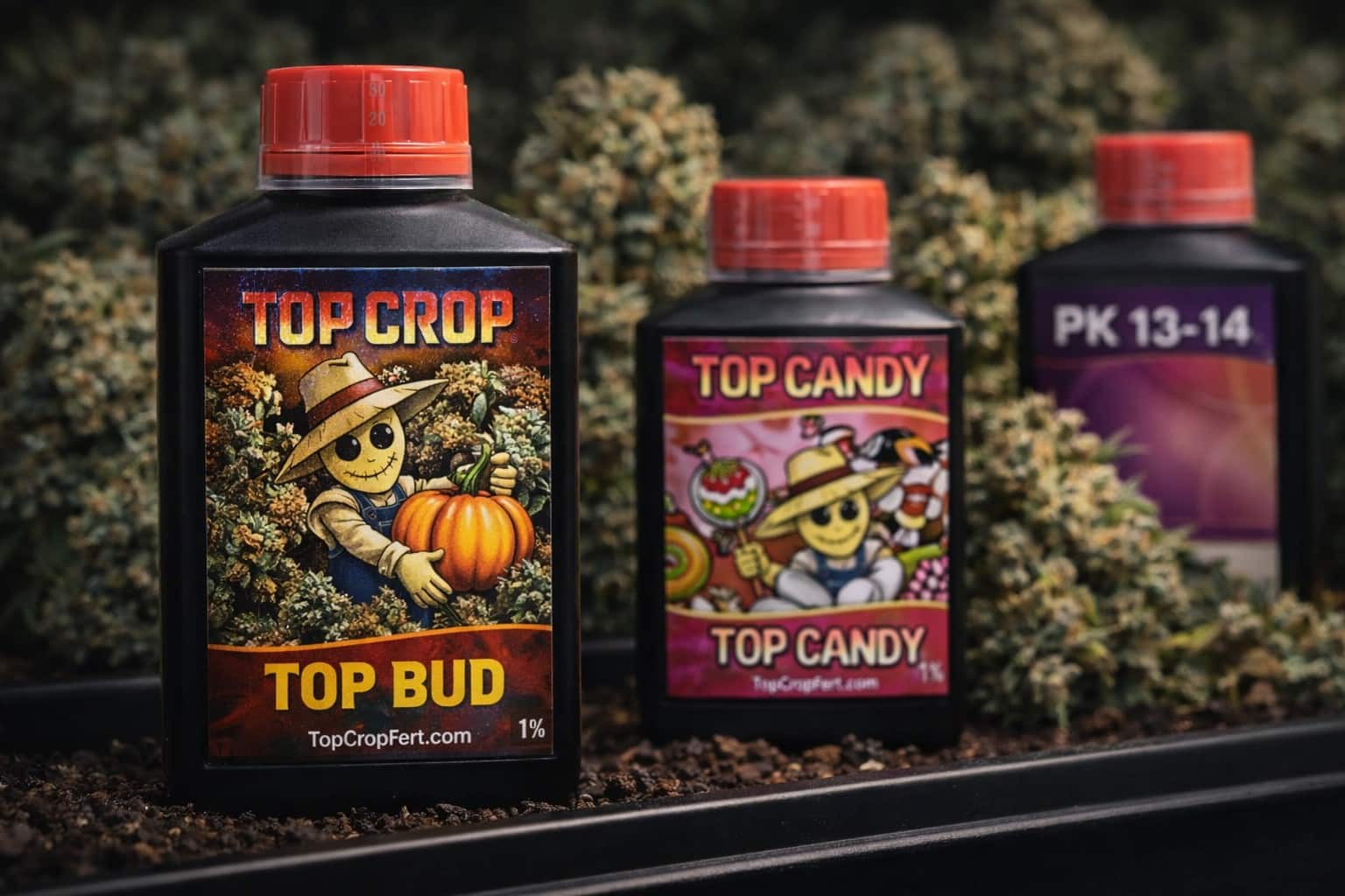 Top Bud, Top Candy y PK 13-14 de Top Crop en floración