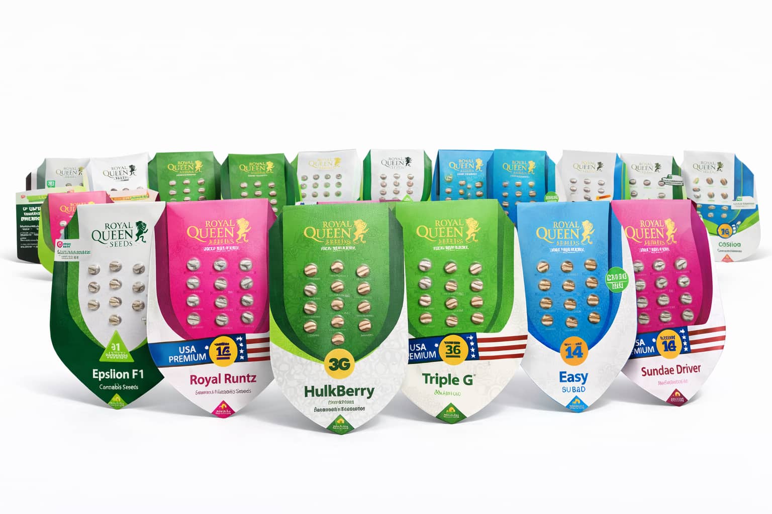 Catálogo de semillas Royal Queen Seeds con variedades feminizadas, autoflorecientes y F1 híbridas