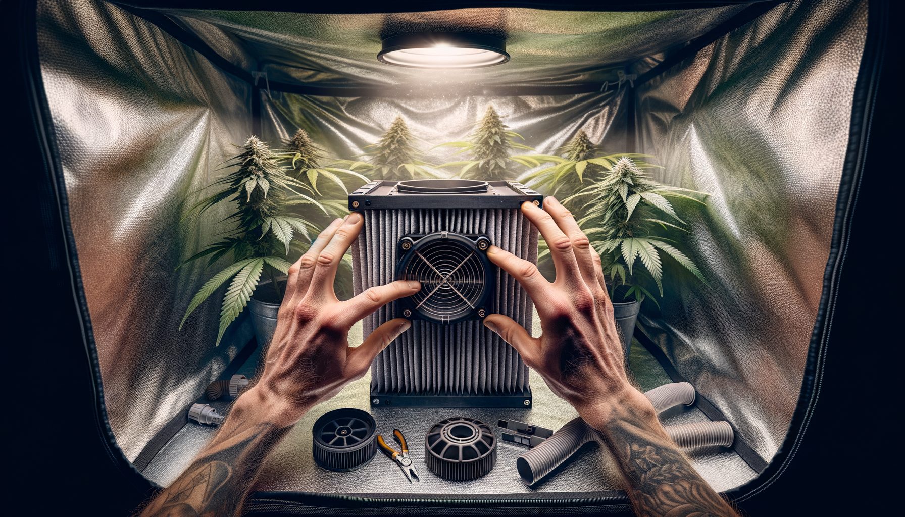 Cómo instalar extractor y filtro de carbón en un armario de cultivo Instalación de extractor y filtro de carbón en el interior de un armario de cultivo indoor