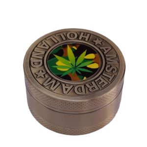Grinder Polinizador Metal Cannabis Amsterdam Leave Gold 50 mm 3 partes