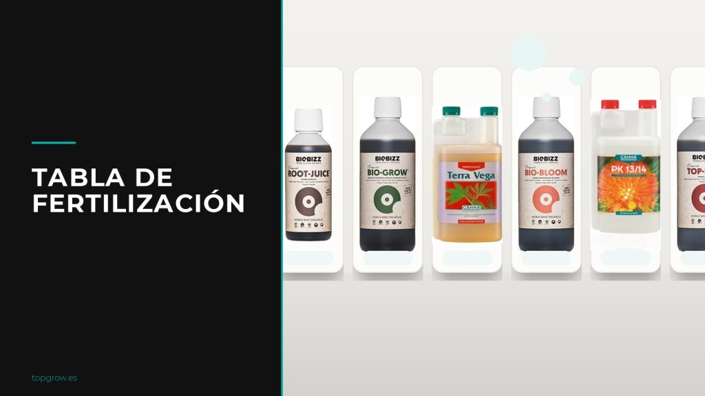 Tabla de fertilización para cultivo de plantas en diferentes fases