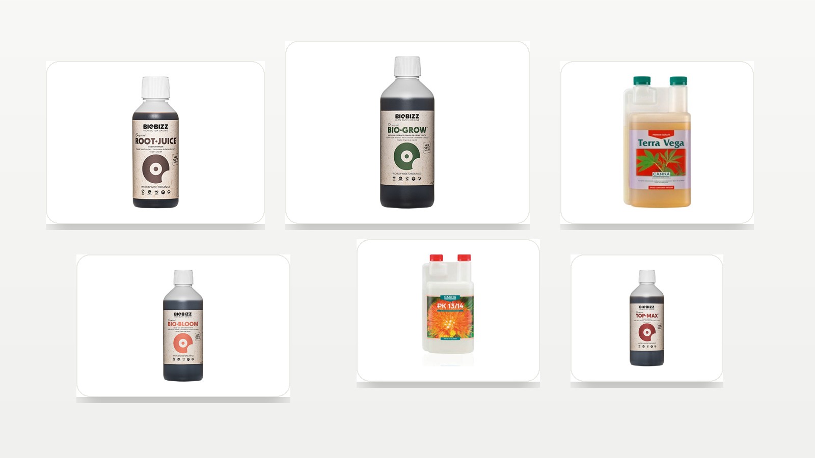 Líneas de fertilización para distintas fases del cultivo con productos reales de Topgrow